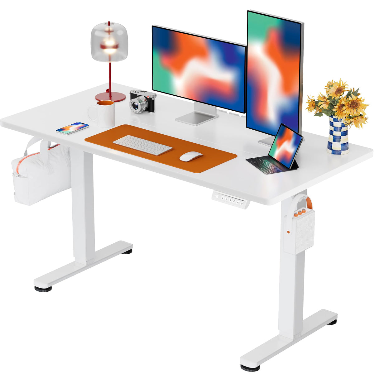 ErGear Height Adjustable Electric Standing Desk, 48 x 24 Inches Sit Stand up Desk, Memory Computer Home Office Desk, White