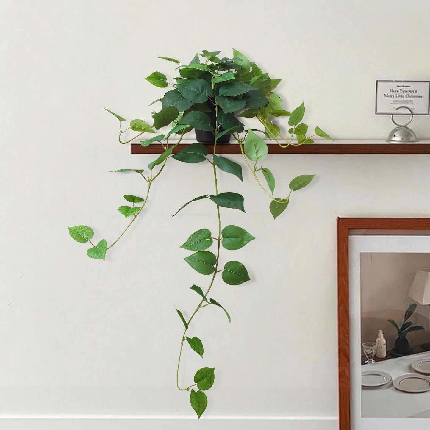 HIFORESTAR Fake Pothos Hanging Plants, 33" Potted Artificial Hanging Plant, Faux Pothos Silk Vines Hanging Plant Greenery for Home Living Room Indoor Decor