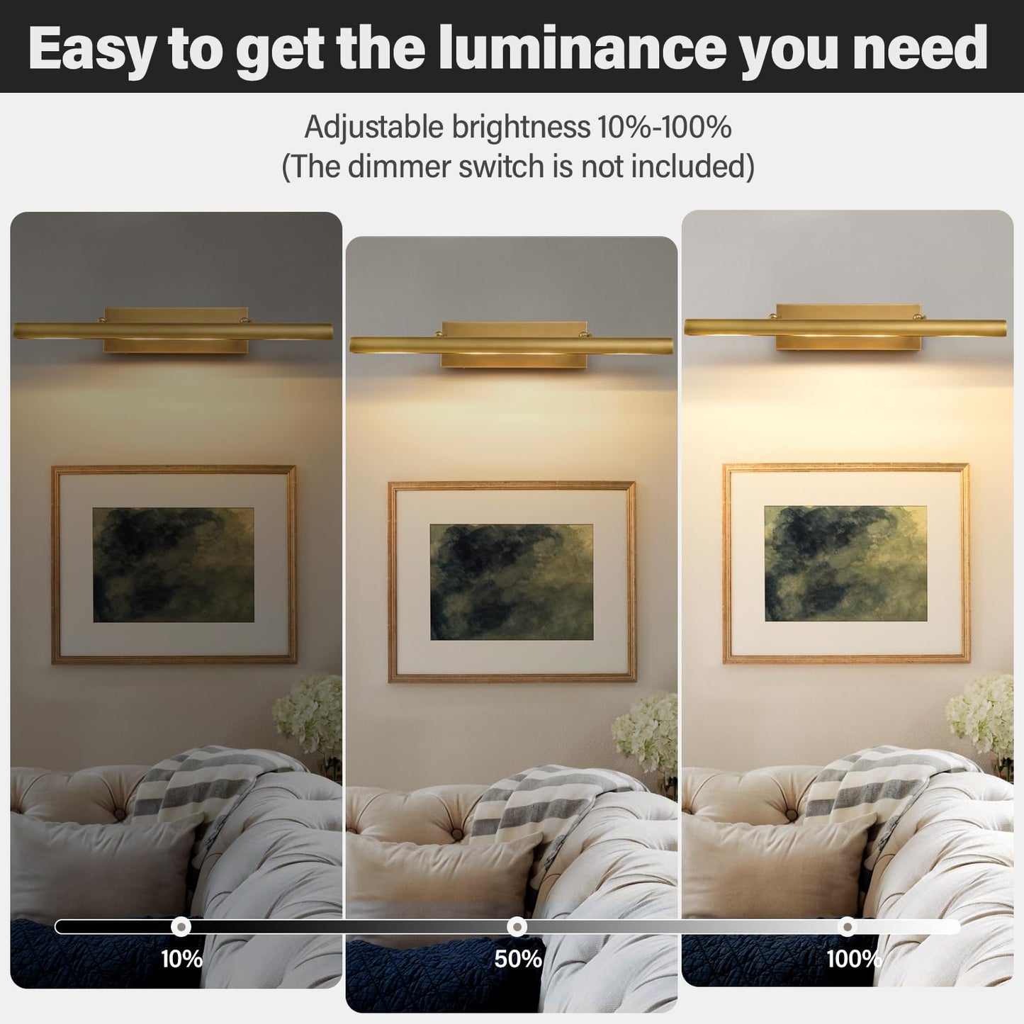 Art Picture Frame Wall Light: 30" Glod Antique Swing Arm Artwork Paintings - Dimmable Long Brass 4 Lights Over Photo Framed - Decorative Wall Lighting Above Painting for Gallery Museum Bulbs Included