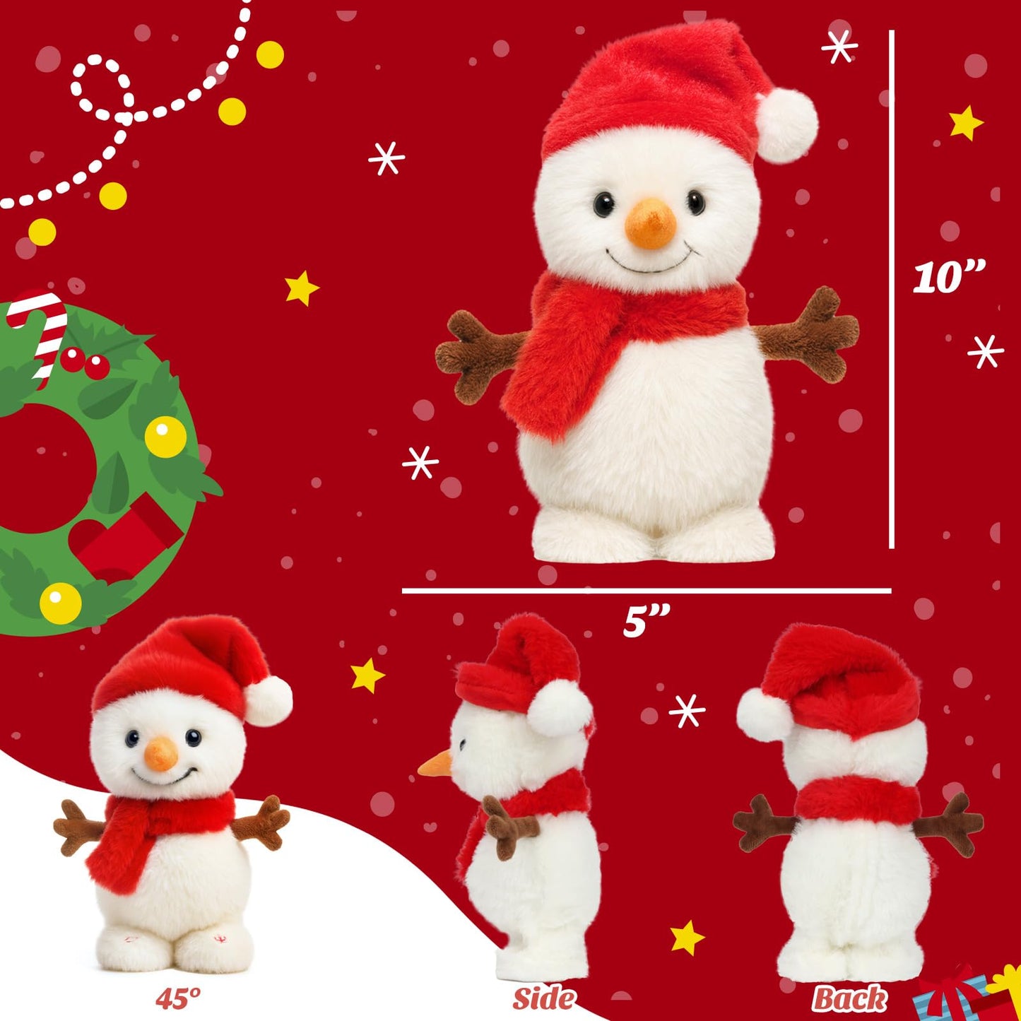 Easfan Talking Snowman Repeats What You Say Walking Singing Stuffed Animal Interactive Plush Toy Funny Walking Toy for Kids Toddlers Christmas Der Gifts,9''