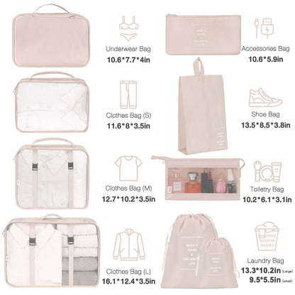 9 Set Packing Cubes for Suitcases,Packing Cube with Shoe, Cosmetics, Clothing, and Accessories Bags Packing Cubes for Travel Luggage Organizer Women Men(Beige)