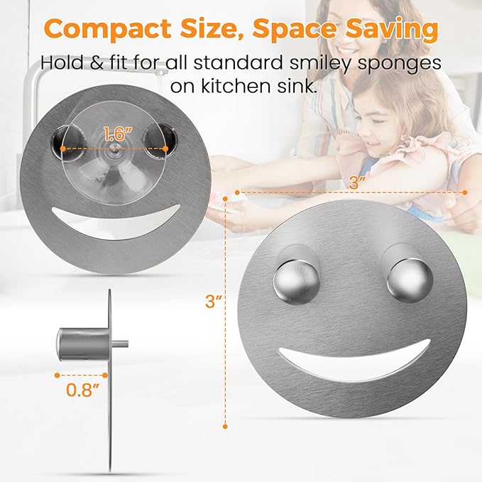 Sponge Holder, Stainless Steel Sink Caddy w/Suction Cup Installation, Sponge