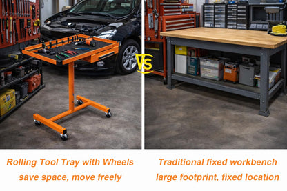 A A IN LT018 Heavy Duty Adjustable Work Table with Drawers, Rolling Tool Tray on Wheels of 220lbs Capacity, Mobile Service Tray for Mechanic