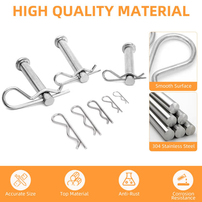 Heavy Duty Hitch Pins R Clips Spring Retaining Wire Hair Pins Cotter, Large Stainless Steel Spring Retaining Wire Hair Pins for Trailer Tractors Mower Carts Truck Lock System(Pack of 10)