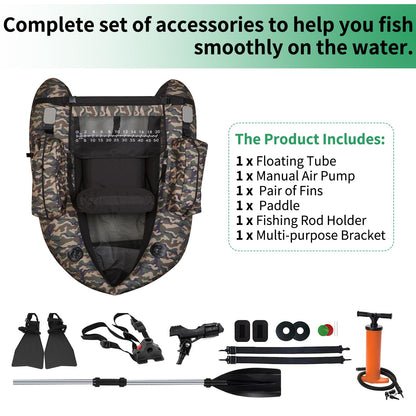 UNITACKLE Inflatable Float Tube, with Paddles, Fish Ruler, Air Pump, Storage Bag, Adjustable Shoulder Straps, Weight Capacity of 286 lbs, for Adults Fishing in Rivers and Lakes, Camo Military Green