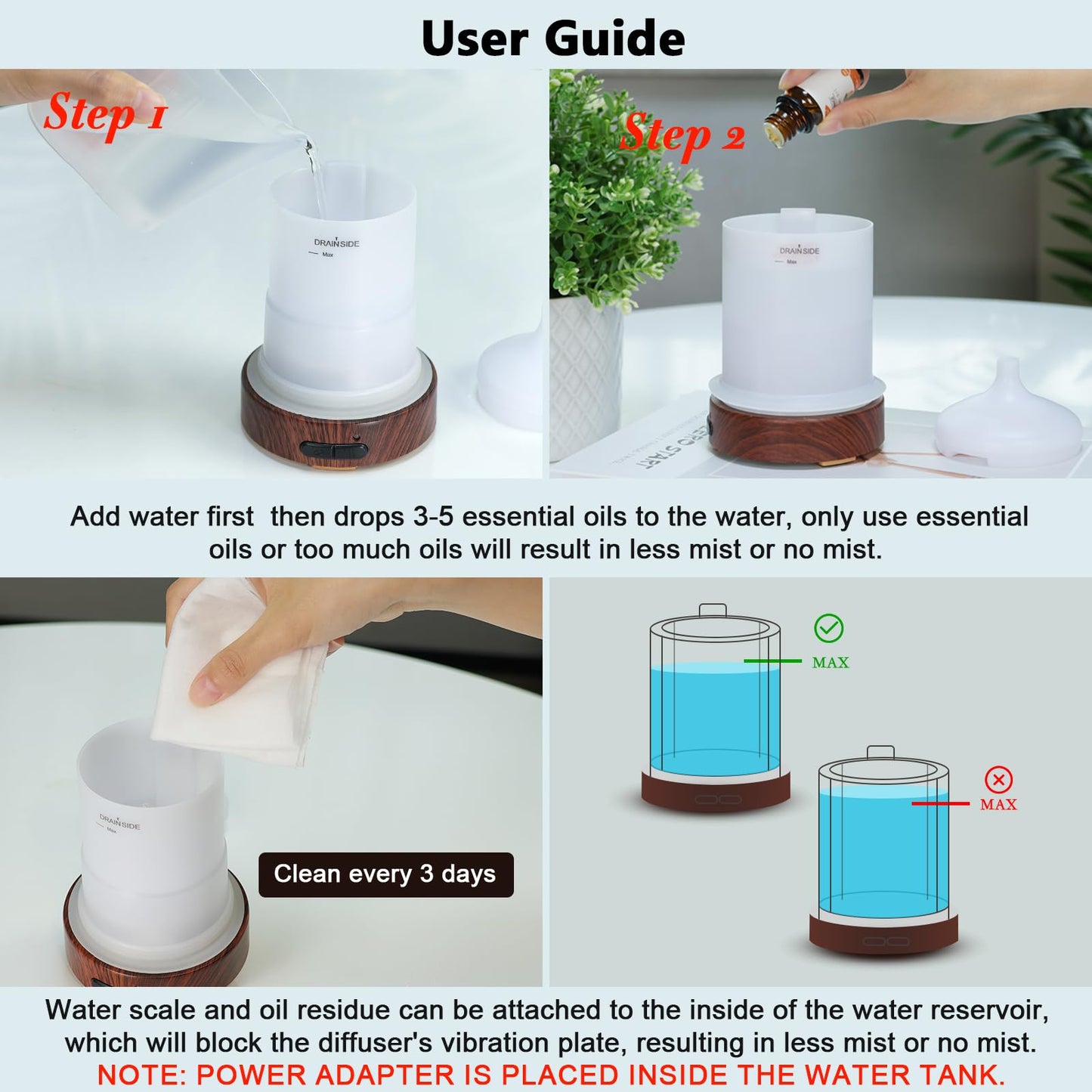 EQUSUPRO Essential Oil Diffuser 150ml Black Metal Aromatherapy Oil Diffuser Ultrasonic Cool Mist Diffuser with Auto Shut-Off Protection,7 Colors Changed LED for Home Office SPA Yoga