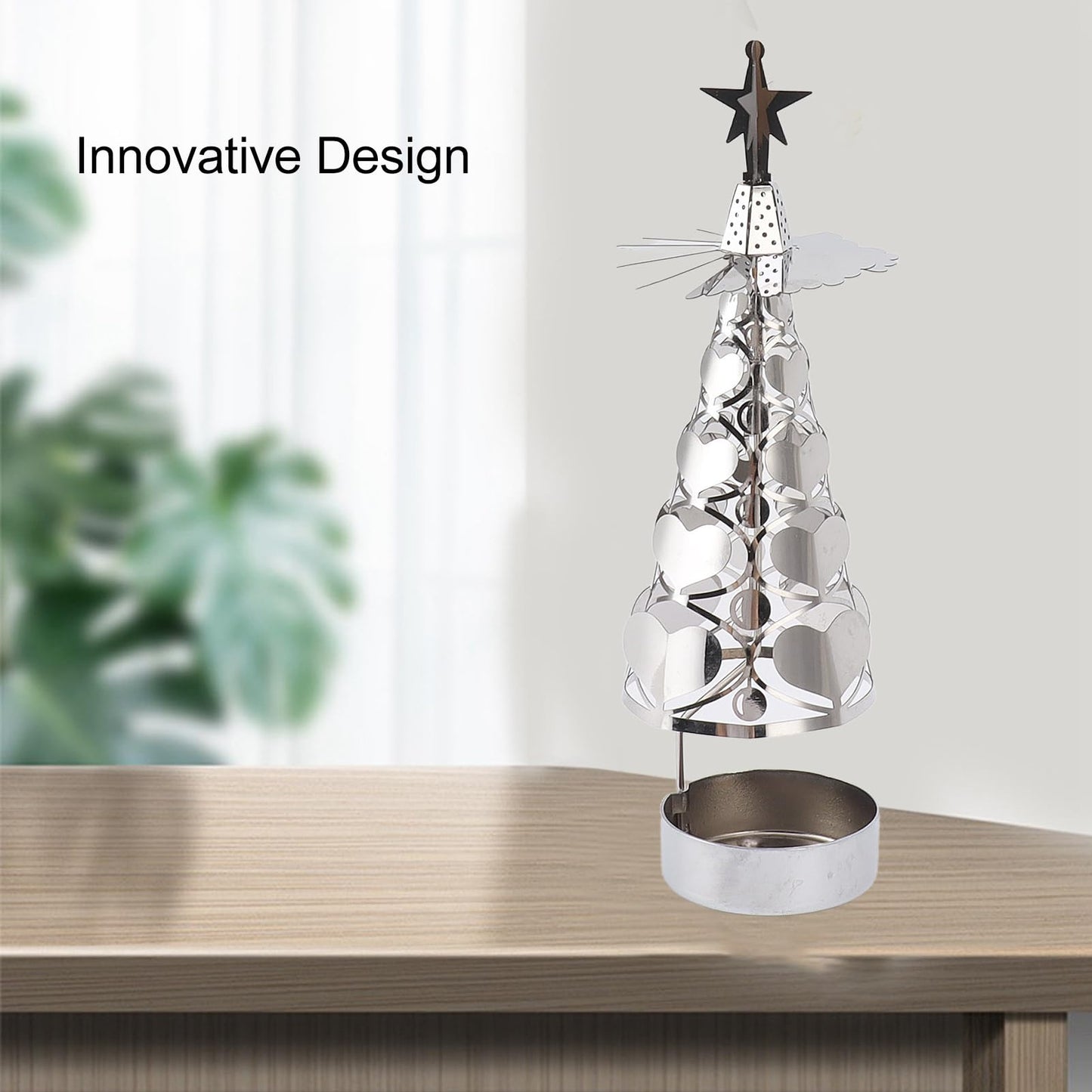 CHEOTIME Spinning Candle Holder with Cup, Rotary Candle Holder Rotating Candlestick Set for Romantic Wedding Christmas Party Home Table Decorations (Heart)