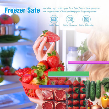 100-Pack Food Storage Freezer Bags - 3 Sizes, Reusable with Zipper Lock for Fruit and Veggies, Microwave and Freezer Safe, No BPA - Strong Seal, Easy to Fill for Lunch, Snacks, and Meals