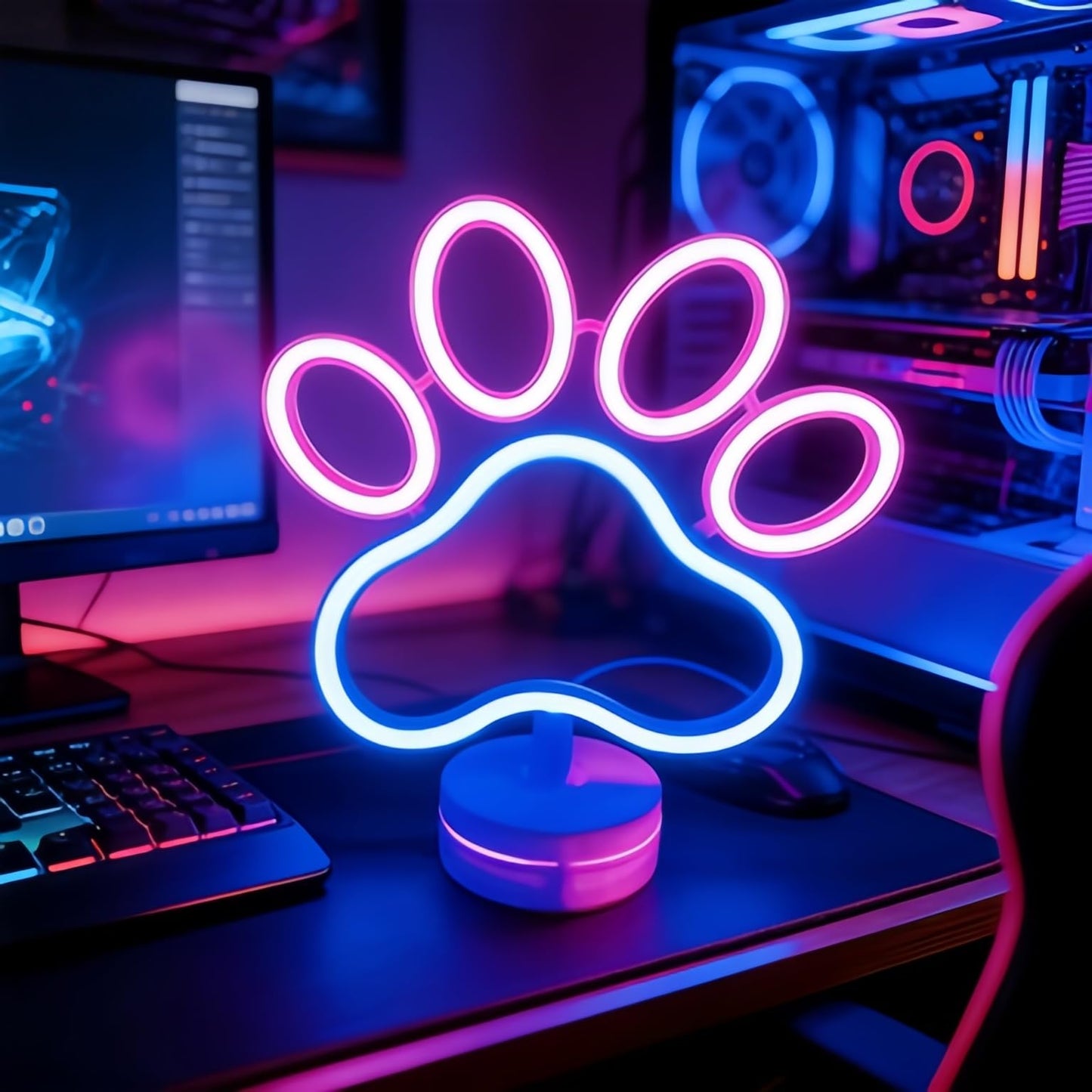 Dog Paw Neon Sign Lamp Dimmable LED with Standable Base and Touchable Switch,USB or 3-AA Battery Powered Neon Signs LED Desktop Wall Decoration for Party, Bedroom ，Birthday Christmas Gift