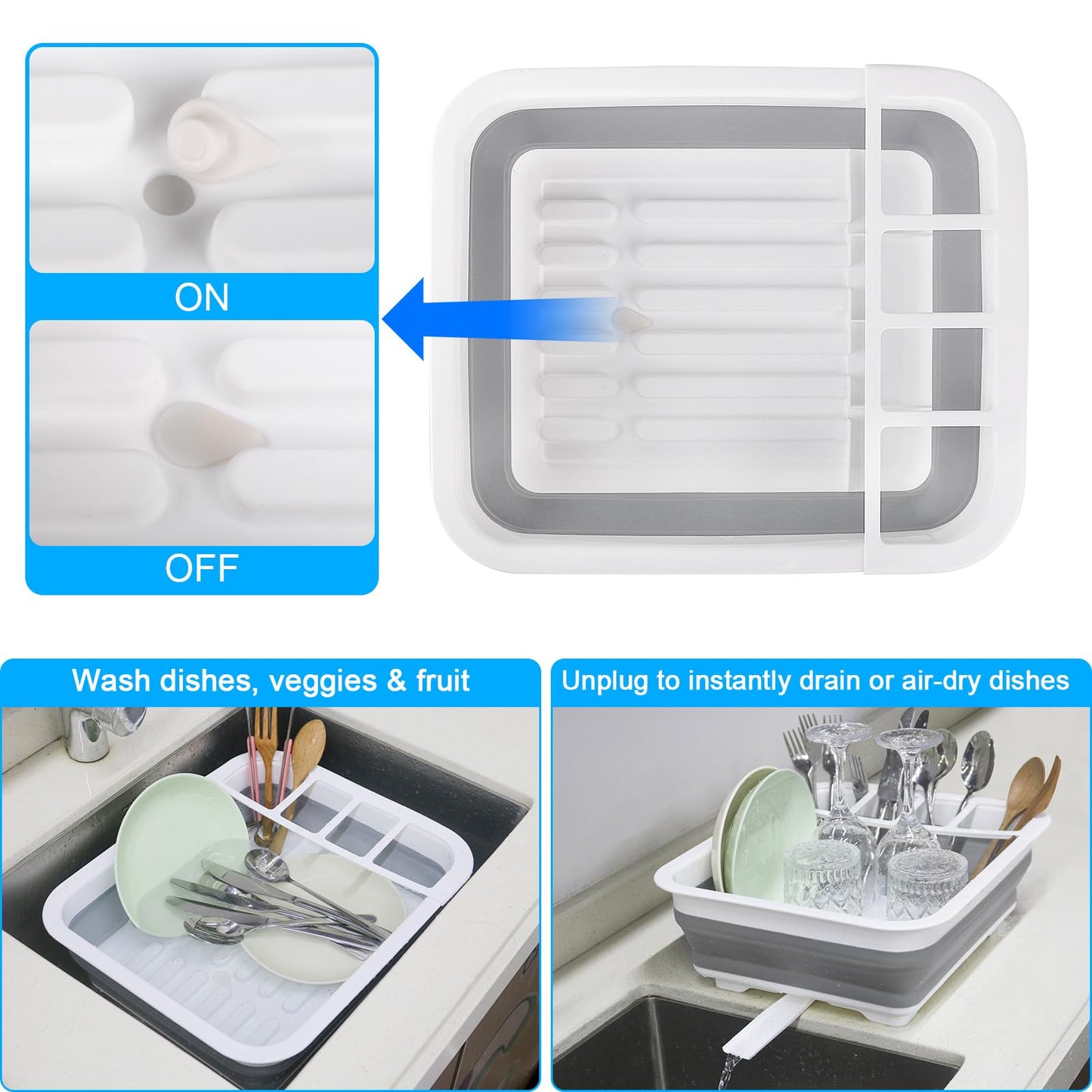 Collapsible Dish Drying Rack Portable Dish Drainers for Kitchen Counter with Drainboard, Kitchen Sink Organizer Basket RV Accessories Camper Storage and Organization Dish Rack Over Sink Drying Rack