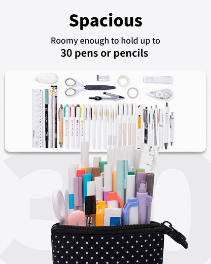 Sooez Standing Pencil Case, Cute Stand up Pencil Pouch, Telescopic Pen Pouch, Portable Pencil Holder, Kawaii Stand up Pencil Case, Spacious Pencil Pouch Bag for School Office Supplies, Black