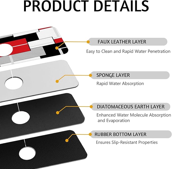 MCALK Geometric Red Kitchen Sink Faucet Mat Splash Guard, Absorbent Quick-Dry