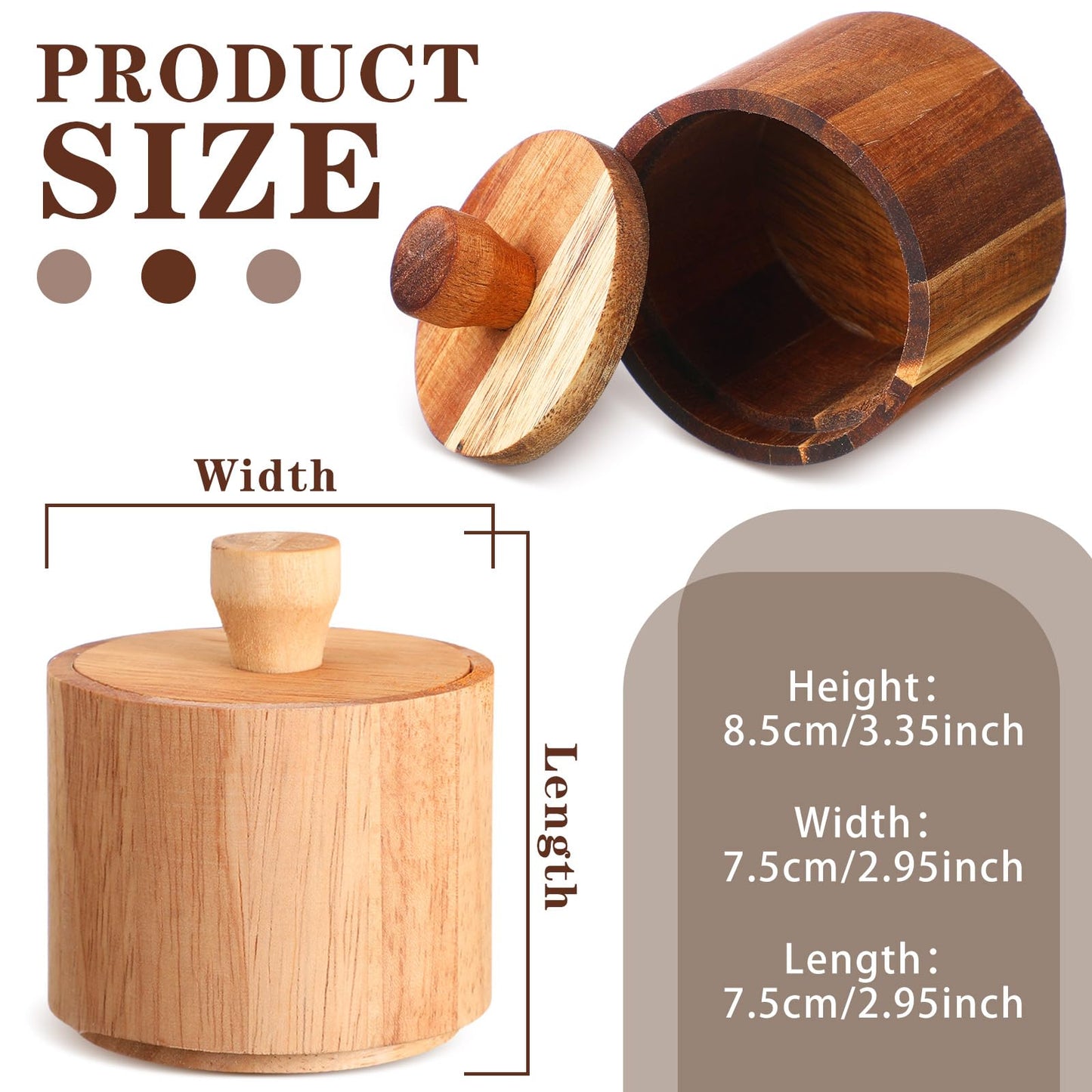 Ziliny 2 Pcs Wooden Pepper Salt Box Cellar with Lid Set Rustic Pepper Holder Condiment Pots Small Salt Keeper for Kitchen Spice Sugar Trinket Gift, 3.35 x 2.95 Inch
