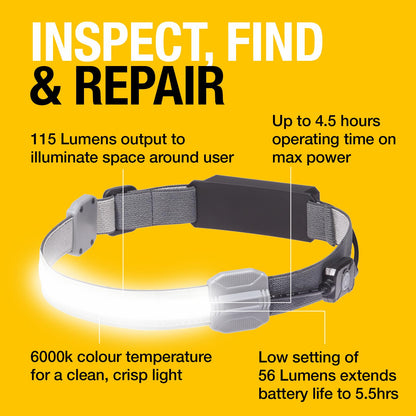 RING Flexible Head Torch With Adjustable Head Strap: Rear Red LED Light For Extra Safety at Night