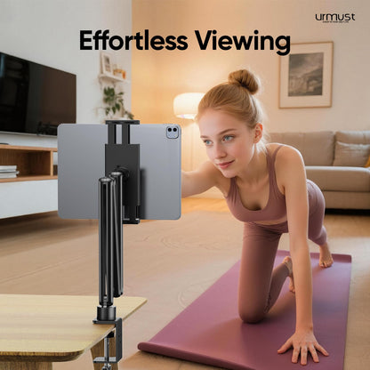 Urmust Tablet Stand for Desk, Adjustable iPad Holder for Bed, 360° Rotation, Sturdy Aluminum Tablet Arm Mount for 4.7"-15.6" iPad Pro/Air/Mini, iPhone, Galaxy Tab, for Kitchen, Work, Video Call
