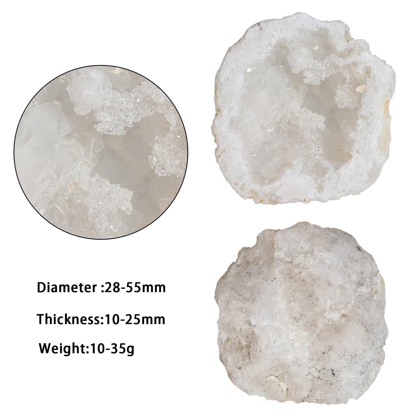 moonsix Pack of 2 Angel Aura Quartz Geode Crystals for Reiki Healing, Titanium Coated Irregular Specimen for Home Office Decor, White