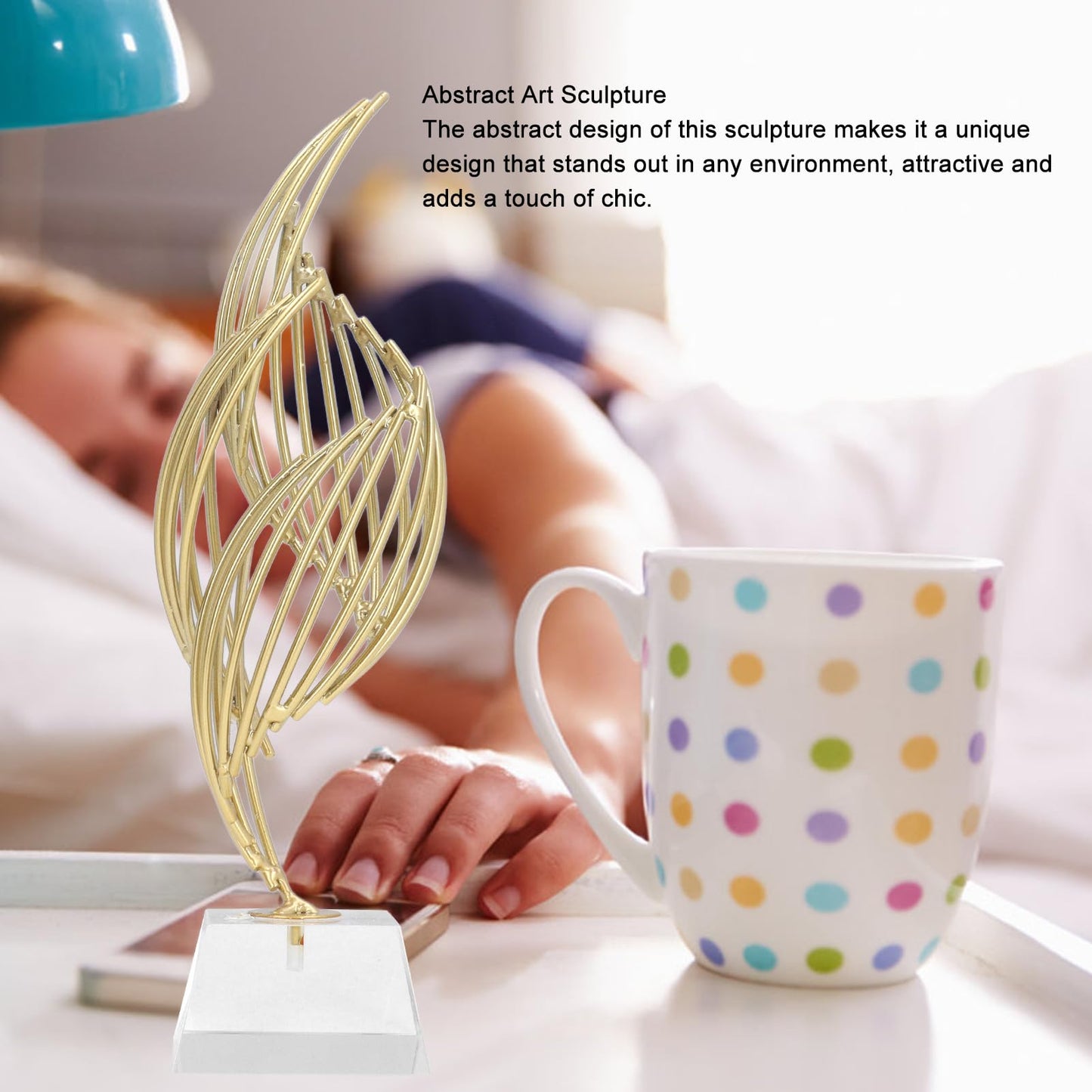 Metal Abstract Decorative Sculpture with Base Modern Luxury Metal Abstract Art Home Decor Statue for Desk Shelf Decor (Crystal White)