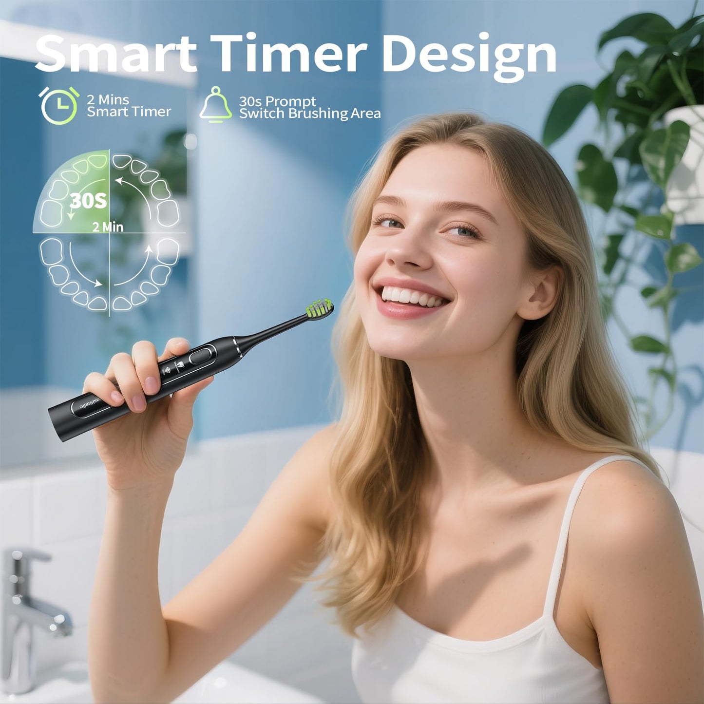Sonic Electric Toothbrush for Adults: Deep Cleaning for Travel & Sensitive Teeth – Rechargeable Toothbrush with 6 Brush Heads, 42000 VPM, 5 Modes, 100 Days Battery Life for for Home Family