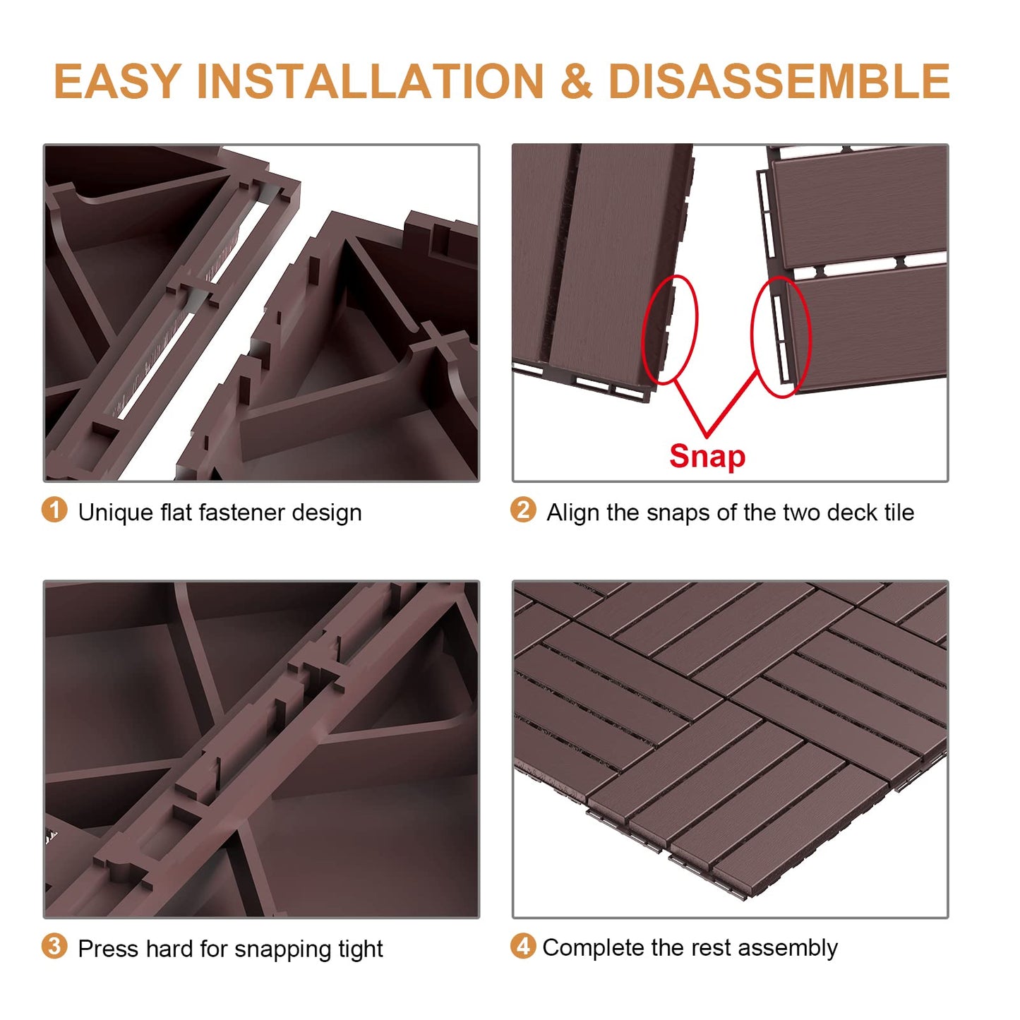 Goovilla Plastic Interlocking Deck Tiles, 36 Pack Balcony Flooring, 12"x12" Waterproof Outdoor Flooring All Weather Use, Patio Floor Decking Tiles for Porch Poolside Backyard Concrete, Dark Brown