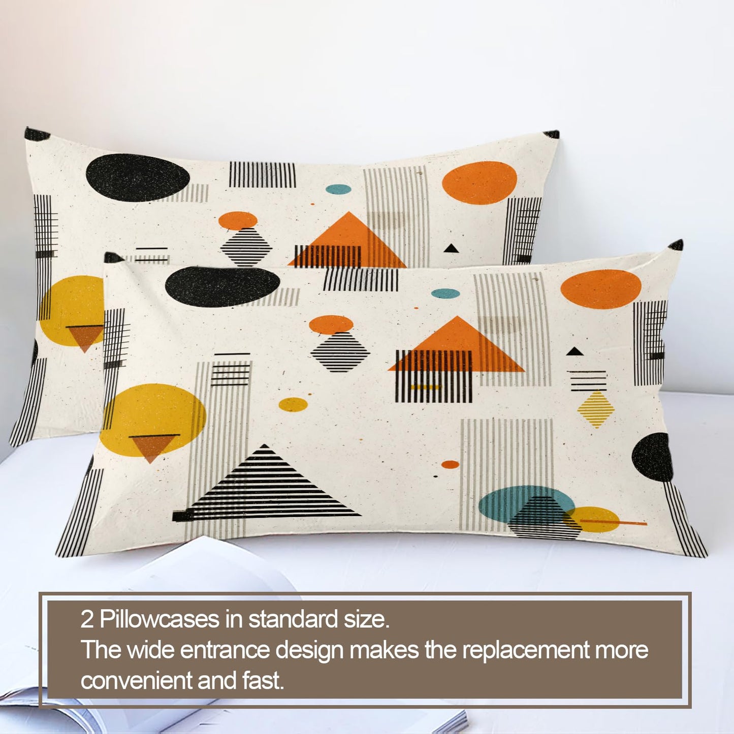 QINYUN Middle Ages Abstract Duvet Cover Queen Size, Retro Beige Bedding Set 3 Piece Bedroom Decor Modern Minimalism Patterned Comforter Cover with Zipper Ties & 2 Pillowcases
