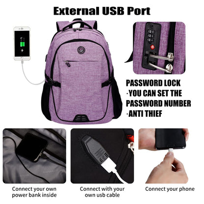 SHRRADOO Anti Theft Laptop Backpack Travel Backpacks with usb Charging Port for Women Men, Purple, L, Travel Laptop Backpack