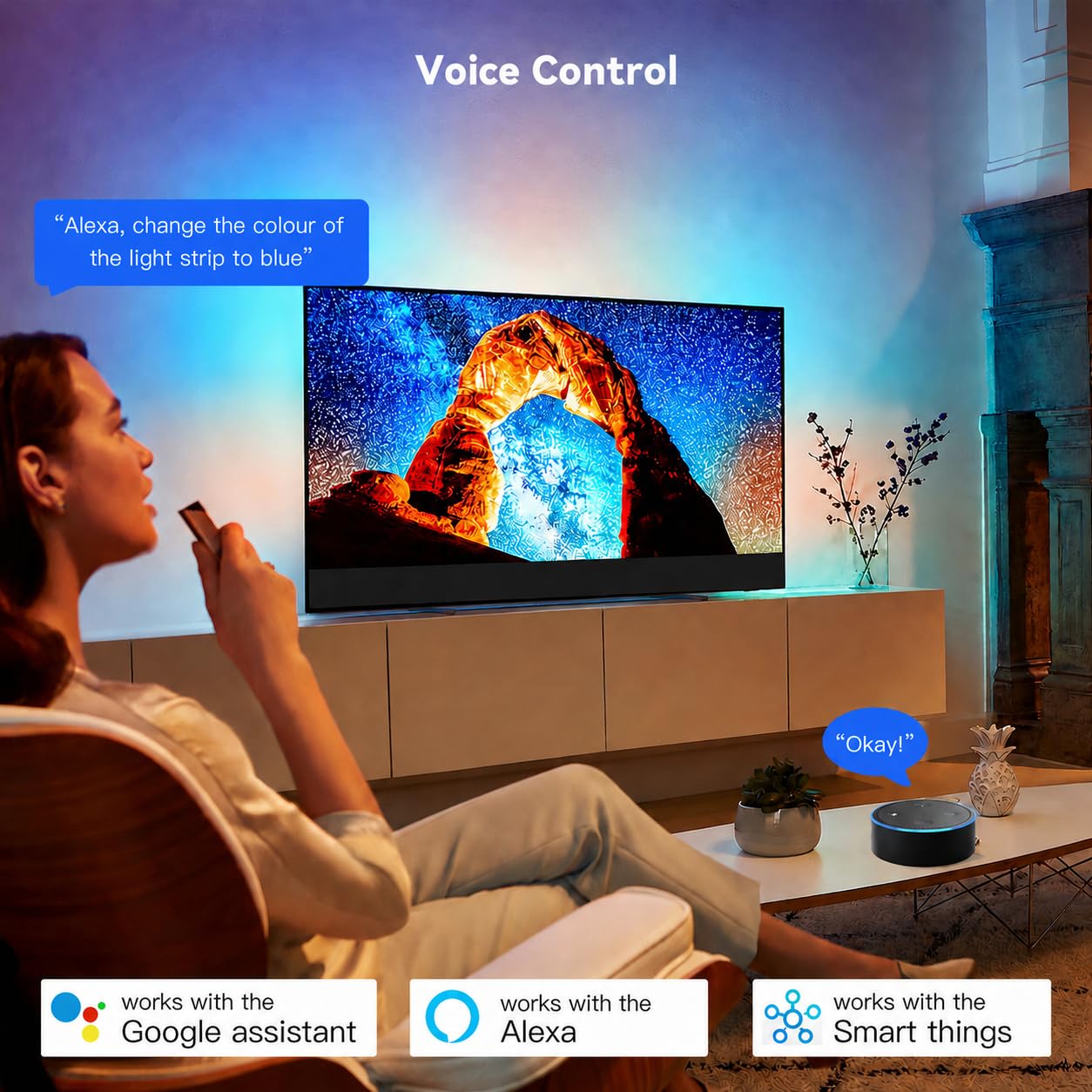 DoHome LED TV Backlight with HDMI Sync Box for 75-85 inch TVs 16.4ft RGBIC WiFi LED Light Strip App Control with Sound and Scene Sync Compatible with Alexa and Google Assistant for Games and Movies