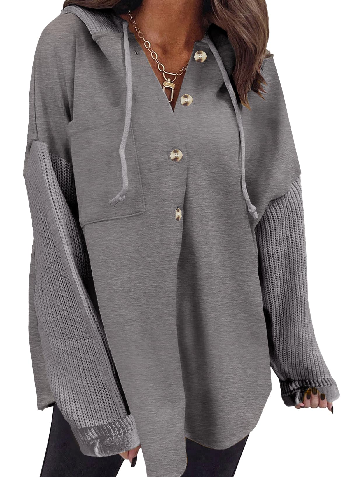 SHEWIN Oversized Sweatshirt for Women Loose Fit Casual Long Sleeve Button Hooded Sweatshirts Hoodies with Pocket