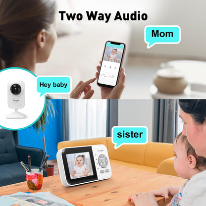 Simyke Upgrade Video Baby Monitor with 2 Cameras and Audio 2.8" Screen, Night Vision, APP, 2 Way Talk, 1200ft Long Range, Feeding Clock, Temperature Detection, Portable Wireless Baby Cam Home Use