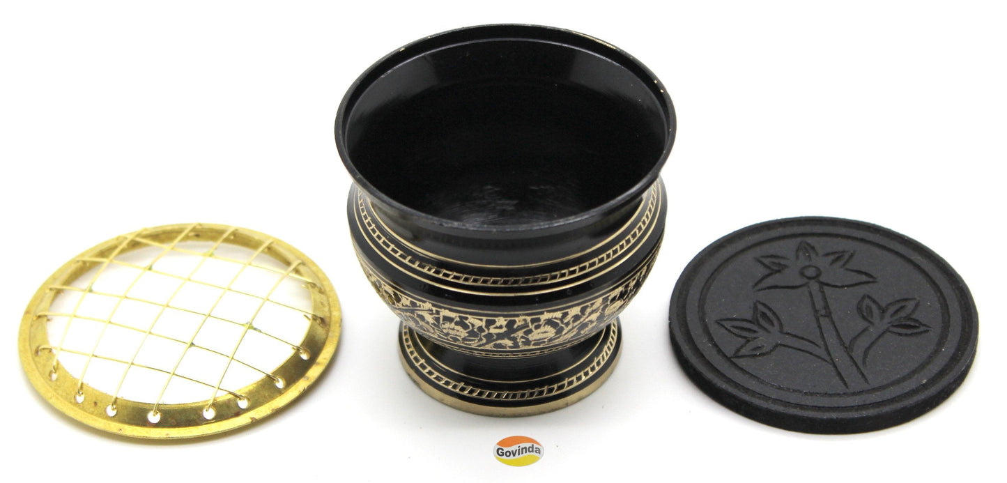 Govinda® -Tall Decorated Brass Charcoal Screen Incense Burner