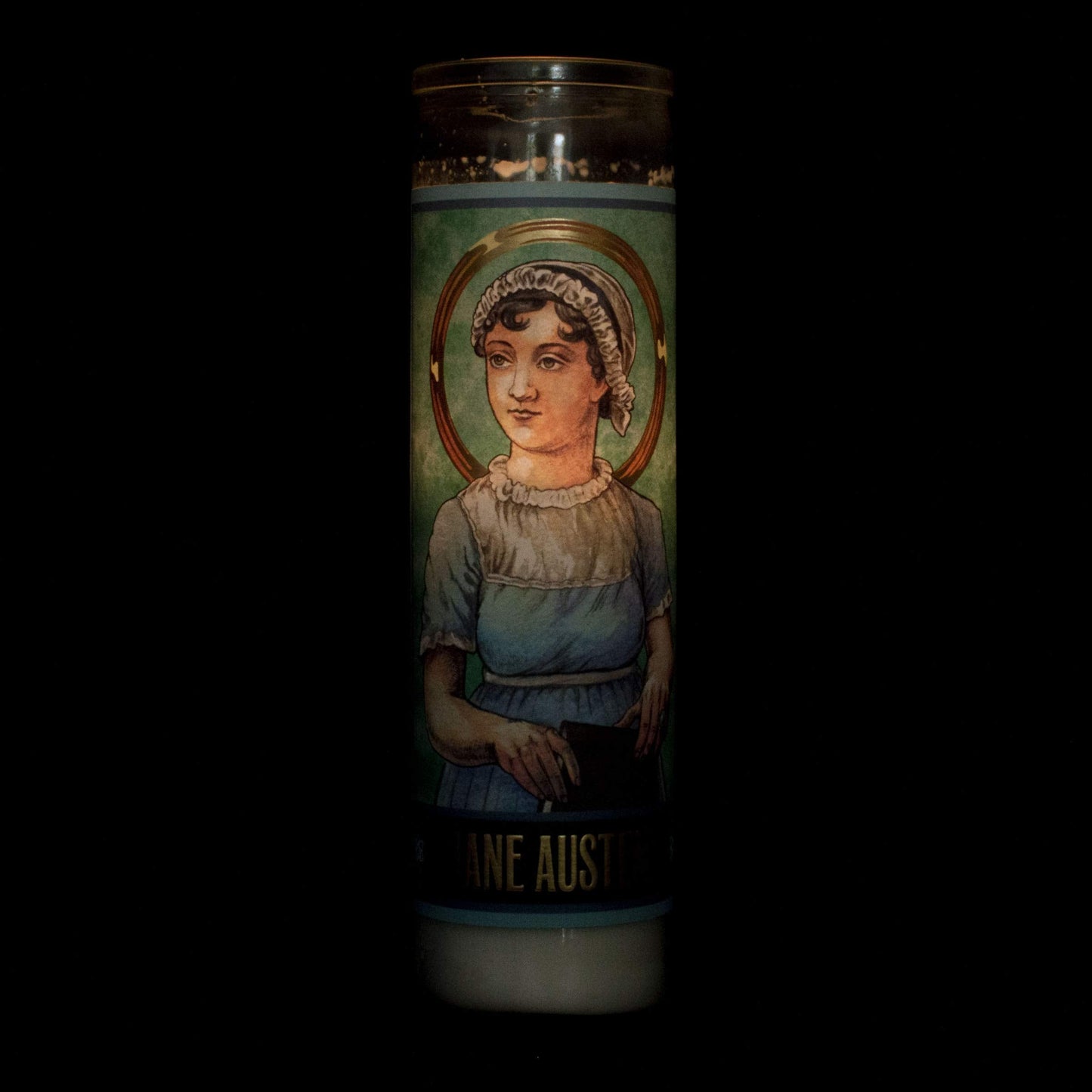 The Unemployed Philosophers Guild Jane Austen Secular Saint Candle - Unscented 8 Inch Tall Glass Prayer Votive, Made in The USA, Vegetarian Wax