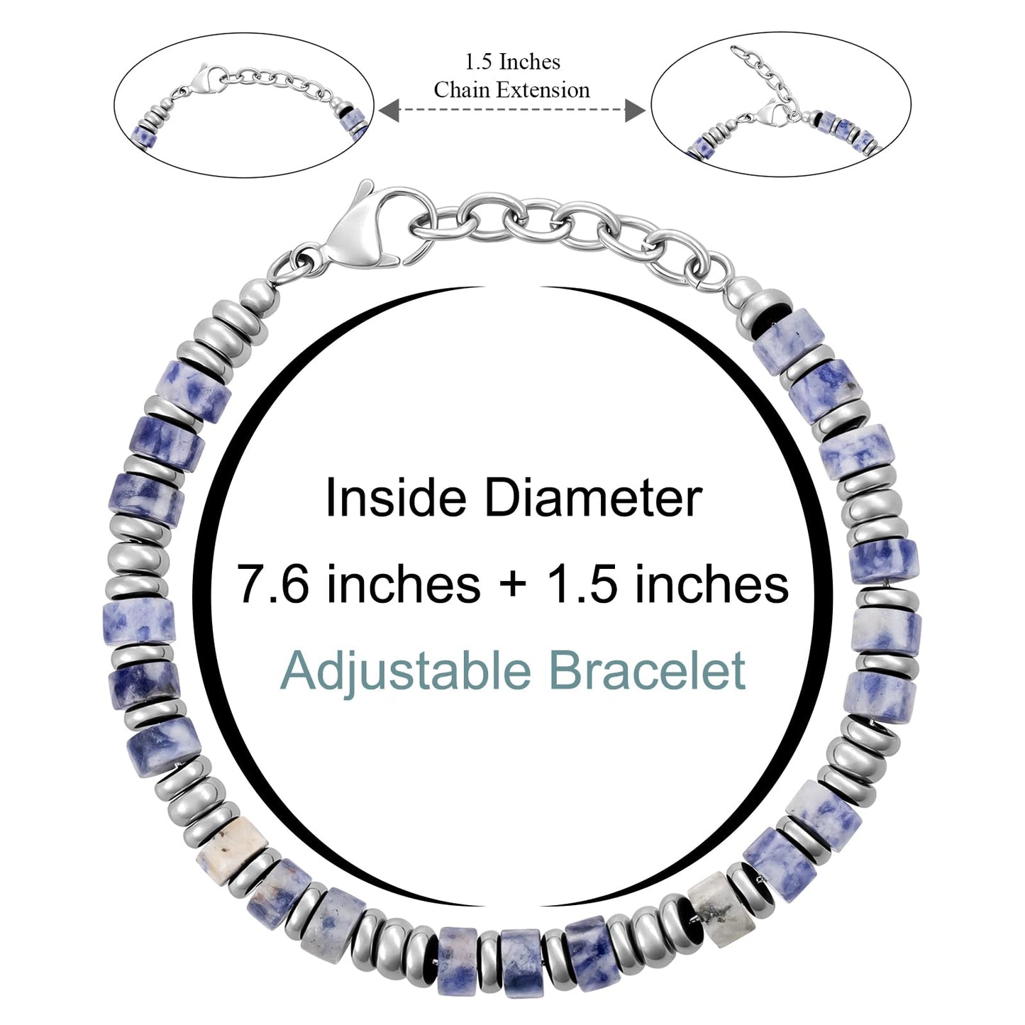 SIUMAL Mens Bracelet, Boho Stainless Steel Bracelets for Men, Beaded Bracelets, Jewelry Gifts for Husband, Father, Friends