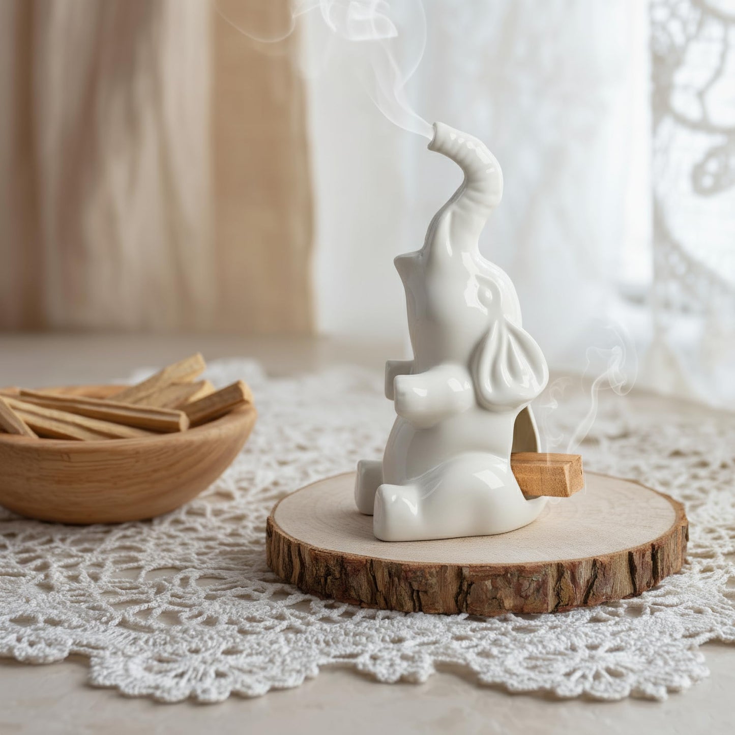 Potiera Small Cute Elephant Incense Holder, Handmade Ceramic Palo Santo and Cone Incense Burner for Meditation Home Decor, Mother's Day Elephant Gifts for Women, Christmas Birthday Gift for Mom Dad