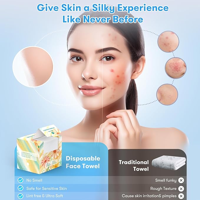 Disposable Face Towel, XL Unscented Facial Towelettes Soft Thick Absorbent