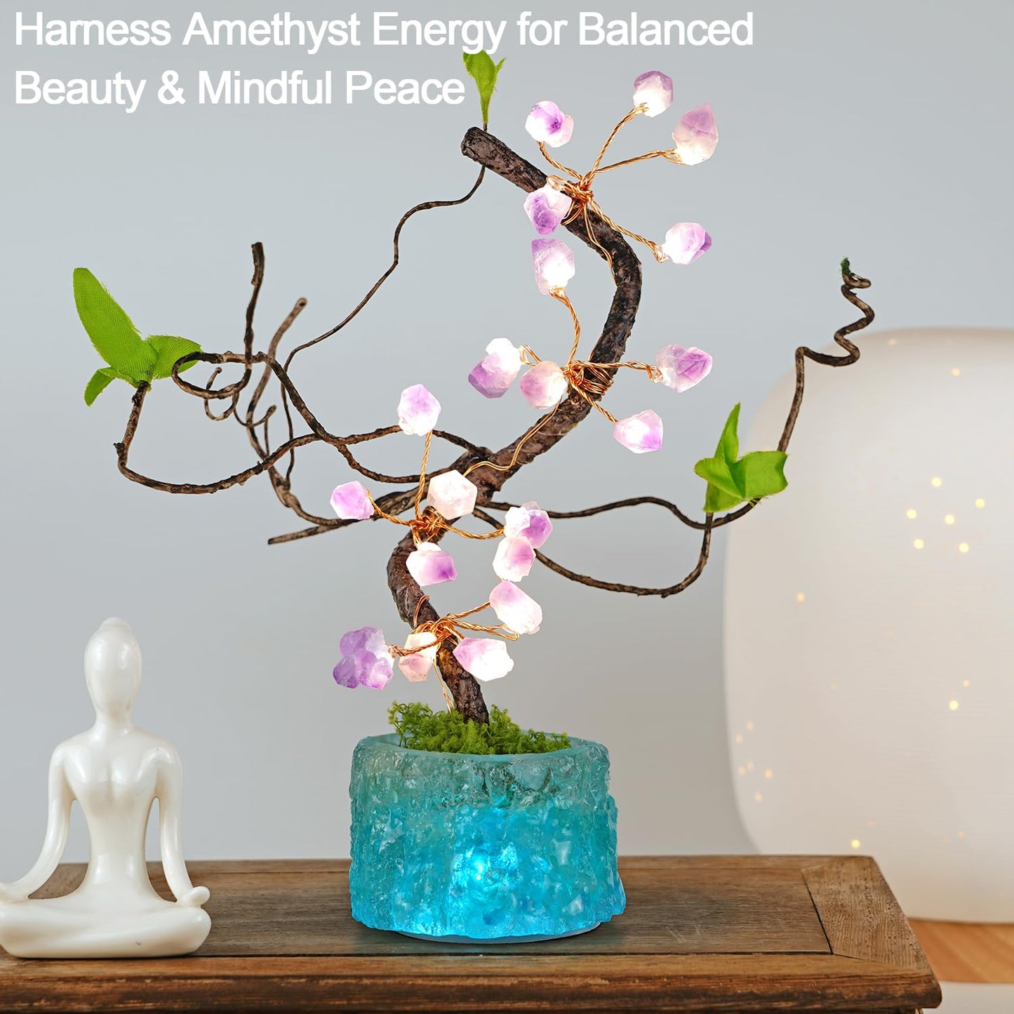 BOHON 10.6" Crystal Tree of Life Night Light with Remote & Timer, USB/Battery Powered, Adjustable Warm to Cool White, Healing Stone Decor, Unique Gift for Women, Housewarming, Birthday