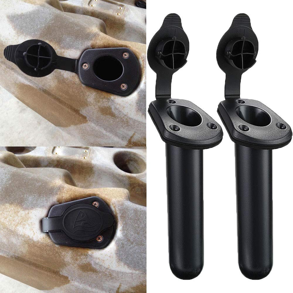 Borogo 2 Pack Kayak Deck Flush Mount Fishing Rod Holders and Cap Cover for Boat, Canoe and Tackle Accessory Tool
