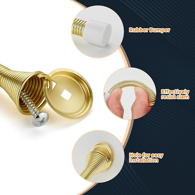 Ravinte Door Stoppers, 12 Pack Gold Spring Door Stops with Rubber Bumper, Door Stoppers for Bottom of Door