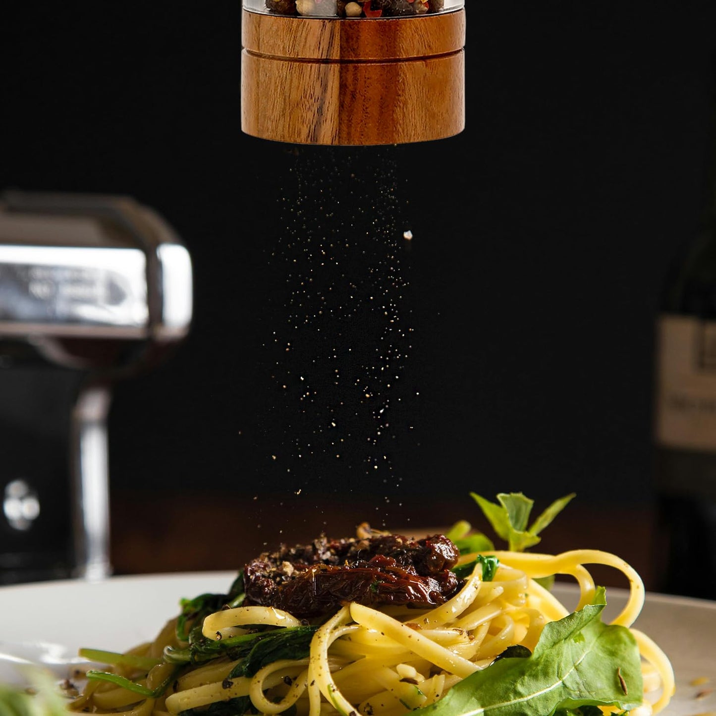 Salt and Pepper Grinder Set,Manual Salt Pepper Mills Grinders for Kitchen,Refillable and Adjustable Wooden Shakers for Pepper Salt Spices