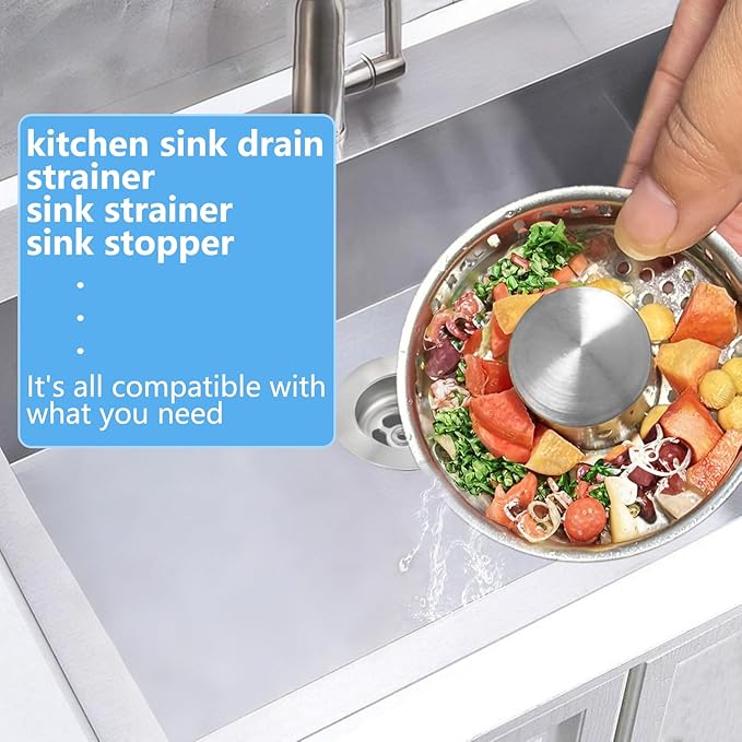 3-in-1 Kitchen Sink Drain Strainer Stopper, Upgraded Stainless Steel Sink Plug