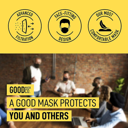 Good Mask Co. Good Comfort KN95 Face Mask, Disposable, Folding, Comfortable, Bulk (25 Pack, Black)