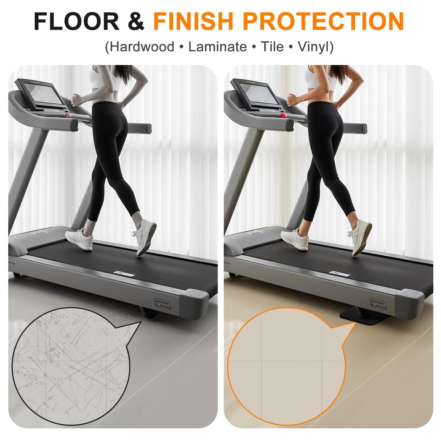 Compact Silicone Treadmill Mat, Non-Slip Shock Absorbing Pad, Floor Protector for Home Gym Equipment, Easy to Clean, Anti-Vibration, Prevents Floor Damage (4, 3.94x3.94x0.2inch)