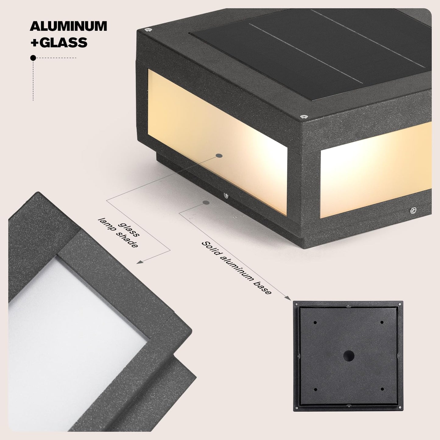 Smplhavn 11.81" Solar Post Lights Glass, 3000K LED Outdoor Lamp Post Light, IP54 Waterproof Solar Pillar Lights Outdoor, Dusk to Dawn Column Lighting for Posts Fence Outside Entrance Yard Driveway