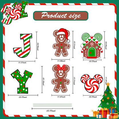 6Pcs Candy Outdoor Mouse Gingerbread Yard Signs - Candy Cane Peppermint Decorations - Waterproof Lawn Signs for Pathway Walkway Decor