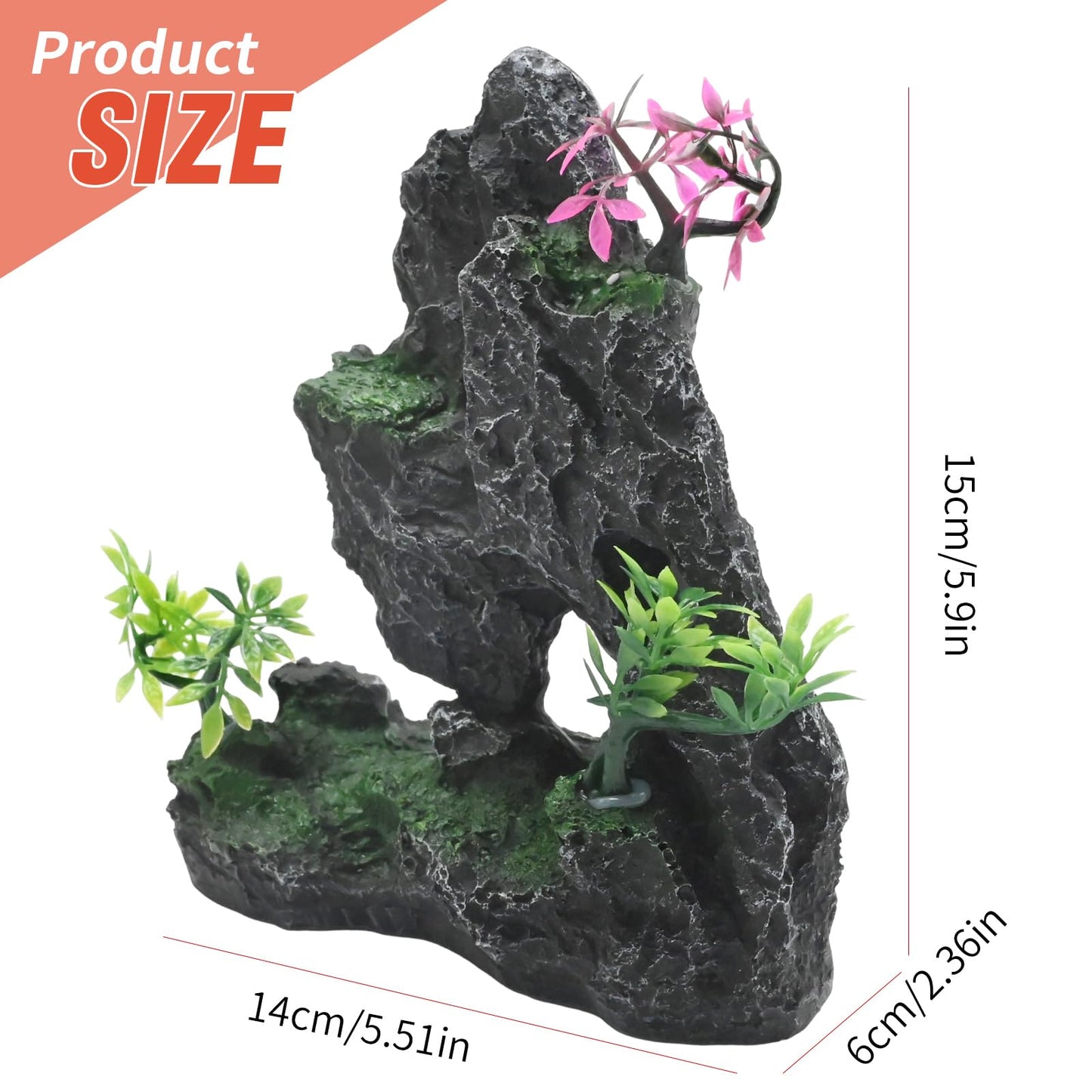 EATAKWARD Large Realistic Rock Decor for Fish Tanks, Resin Mountain Rock Decor, Enhances Tank Aesthetics and Fish Well-being, Easy to Clean