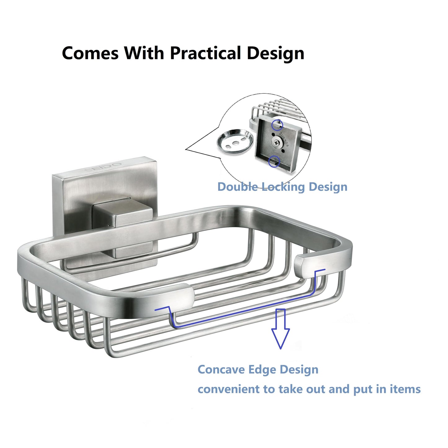 SEIDO Soap Dish for Shower Wall, 304 Stainless Steel Bar Soap Holder for Bathroom & Kitchen, Brushed Nickel Soap Saver Tray for Shower, 4.8" L x 3.2" W Internal