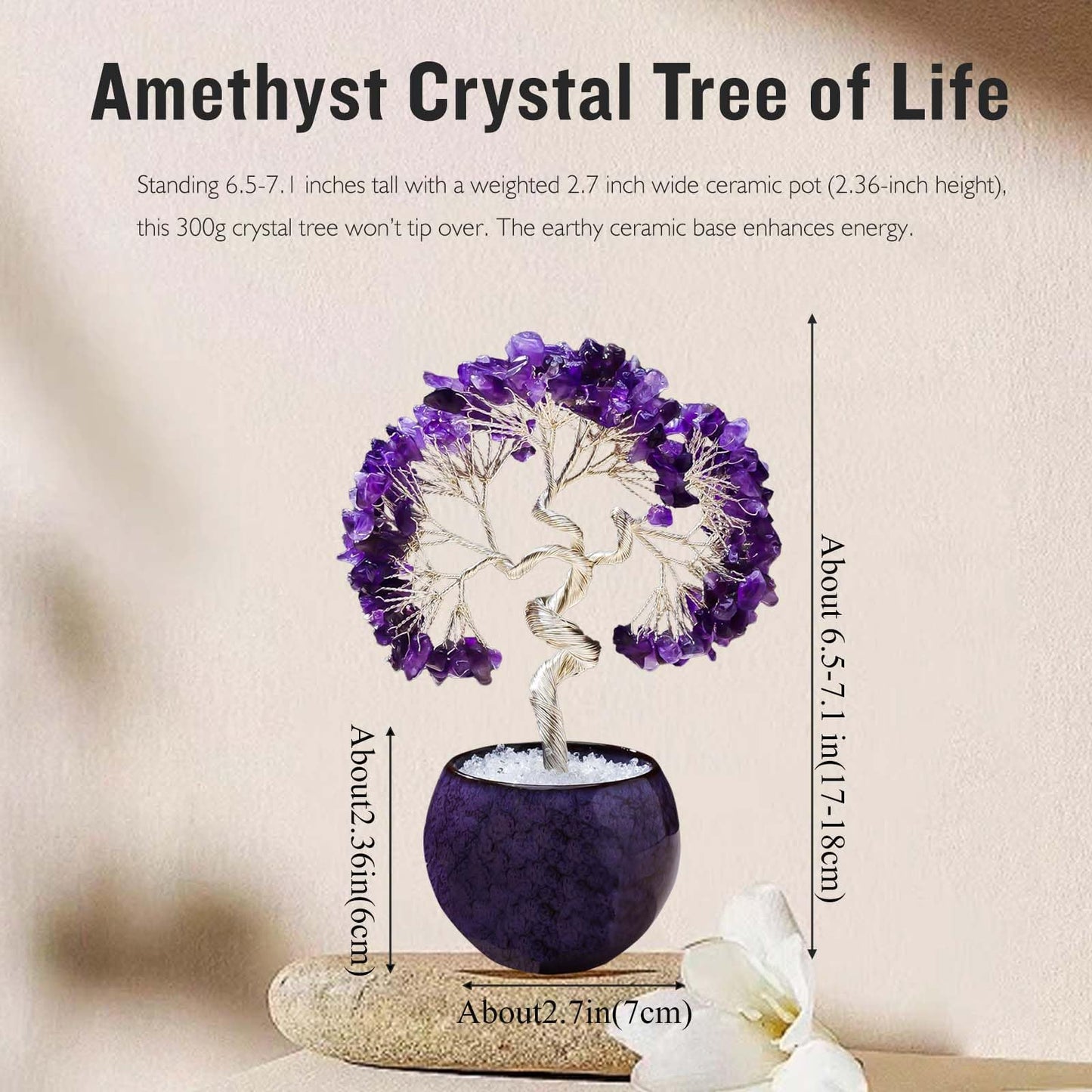 Runyangshi Amethyst Crystal Tree of Life - 7in Chakra Crystal Money Tree with 297 Natural Healing Crystal Gemstone for Feng Shui, Luck, Balancing Energy Home Decor & Spiritual Gift