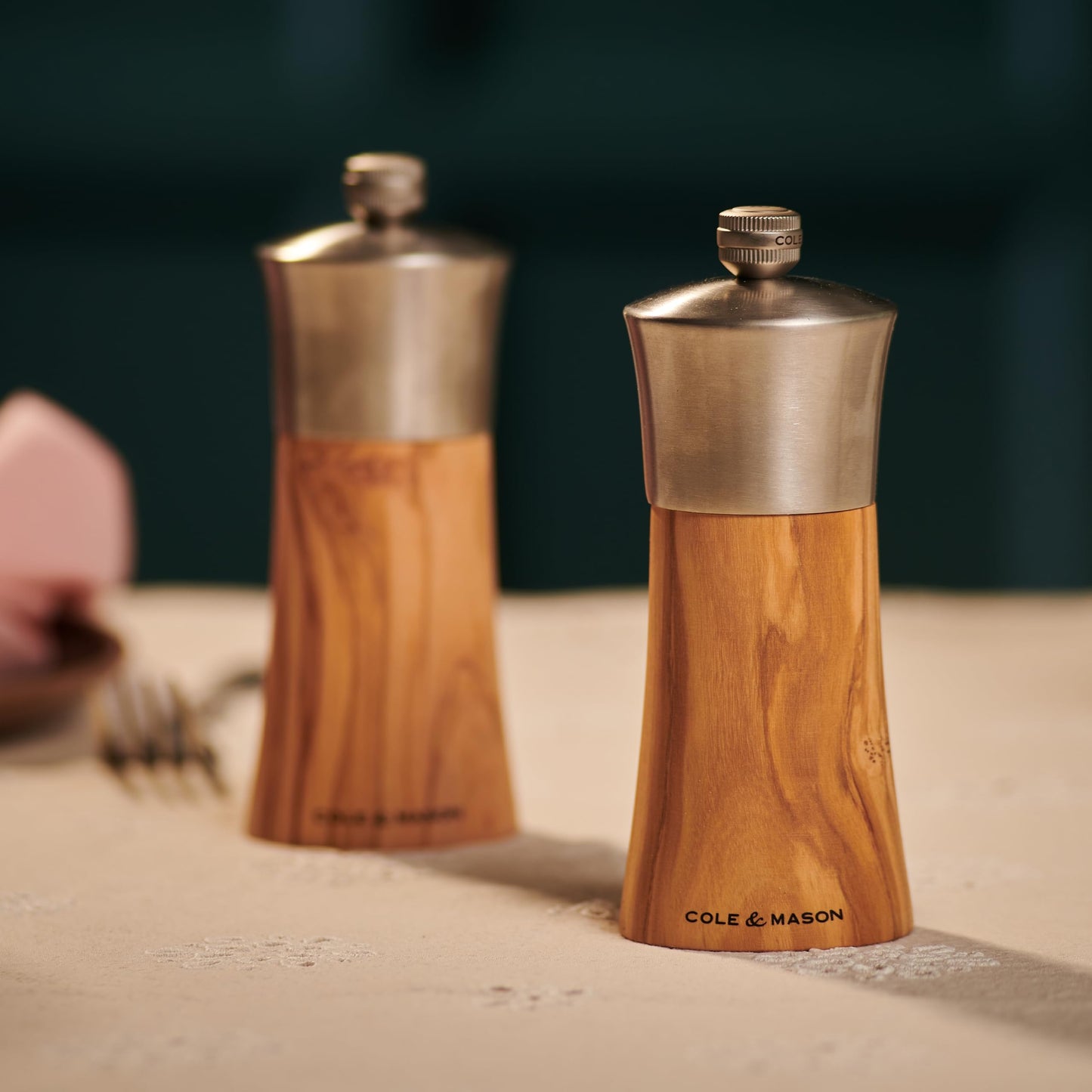 Cole & Mason Bromley Salt Mill, Ceramic Mechanism with Adjustable Coarseness, Olive Wood/Stainless Steel Salt Grinder, 150mm