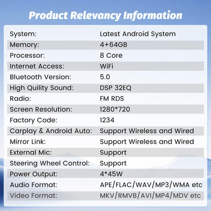 [8 Cores 4+64G] Android 15 Radio for Toyota Corolla EX 2005-2012, 9'' 1280*720 Touchscreen Upgrade with Wireless CarPlay, Android Auto, GPS Navigation, 5GHzWiFi, 32EQ, DSP, Bluetooth5.0, Mirror Link