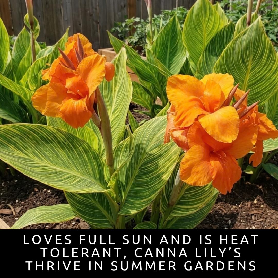 Pretorian Canna Lily Premium Bulbs – Variegated Yellow & Green Foliage with Bright Orange Blooms – Tall Tropical Summer Flowering Bulbs (1 Bulb)