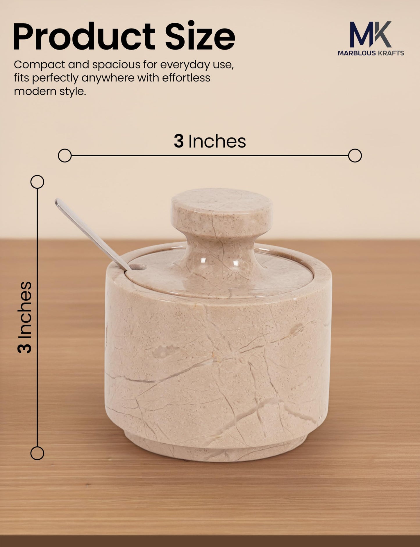 MARBLOUS KRAFTS Marble Salt Cellar 3" Inch Verona Stone Salt Container for Gift for Mom, Ideal Set of 2 Coffee Storage Container Kitchen Countertop, Candy Jars with Lids and Spoons, Spice Storage
