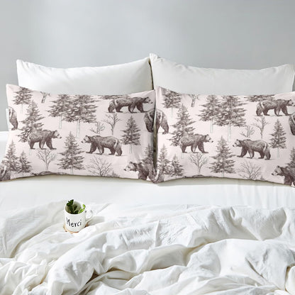 Erosebridal Bear Bedding Set for Kids Boys Girls Teens Adults Twin Size Bears and Baby Tree Branches Fitted Sheet Trees Winter Scene Wildlife Animal Shadow Bed Cover Bed Décor Breathable Durable